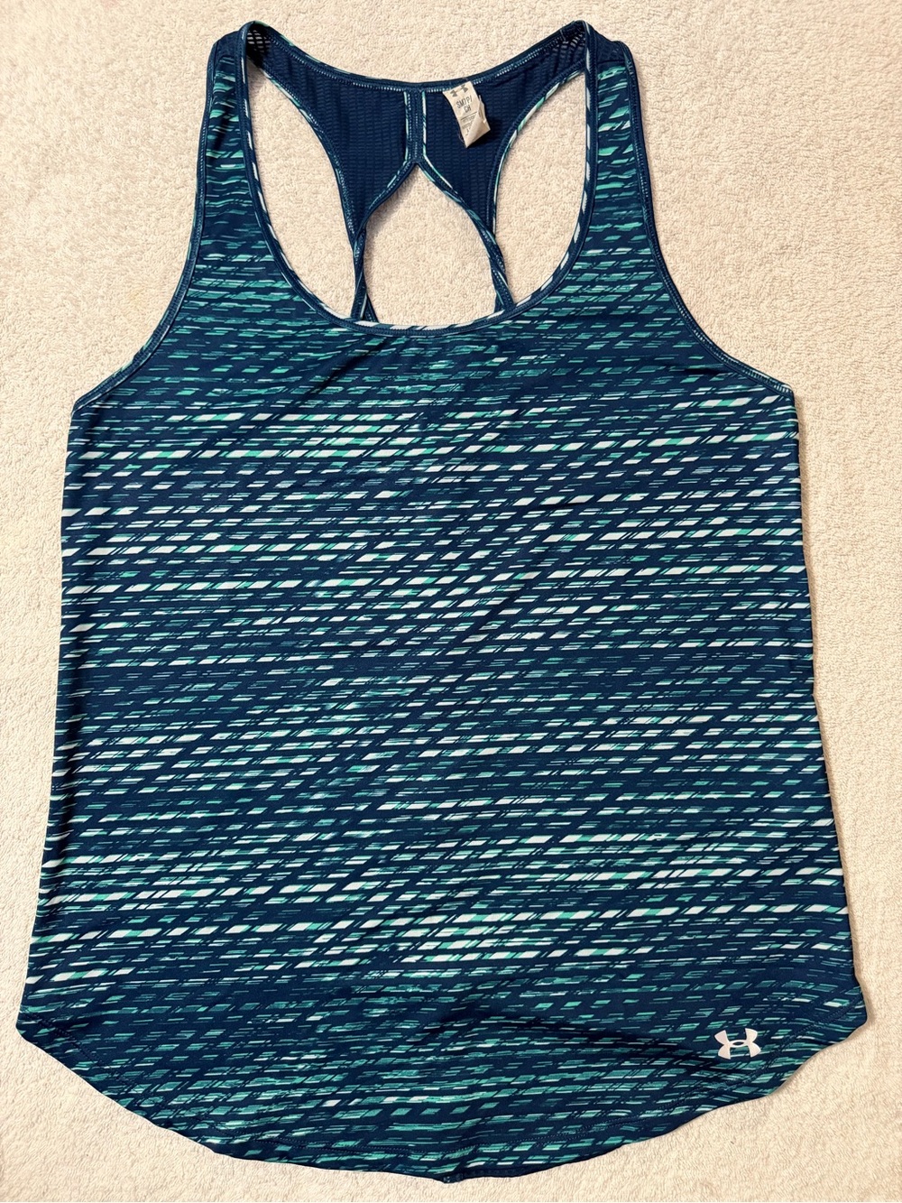 Under Armour HeatGear Patterned Racerback Tank Top Mesh Keyhole Twist Back Gym